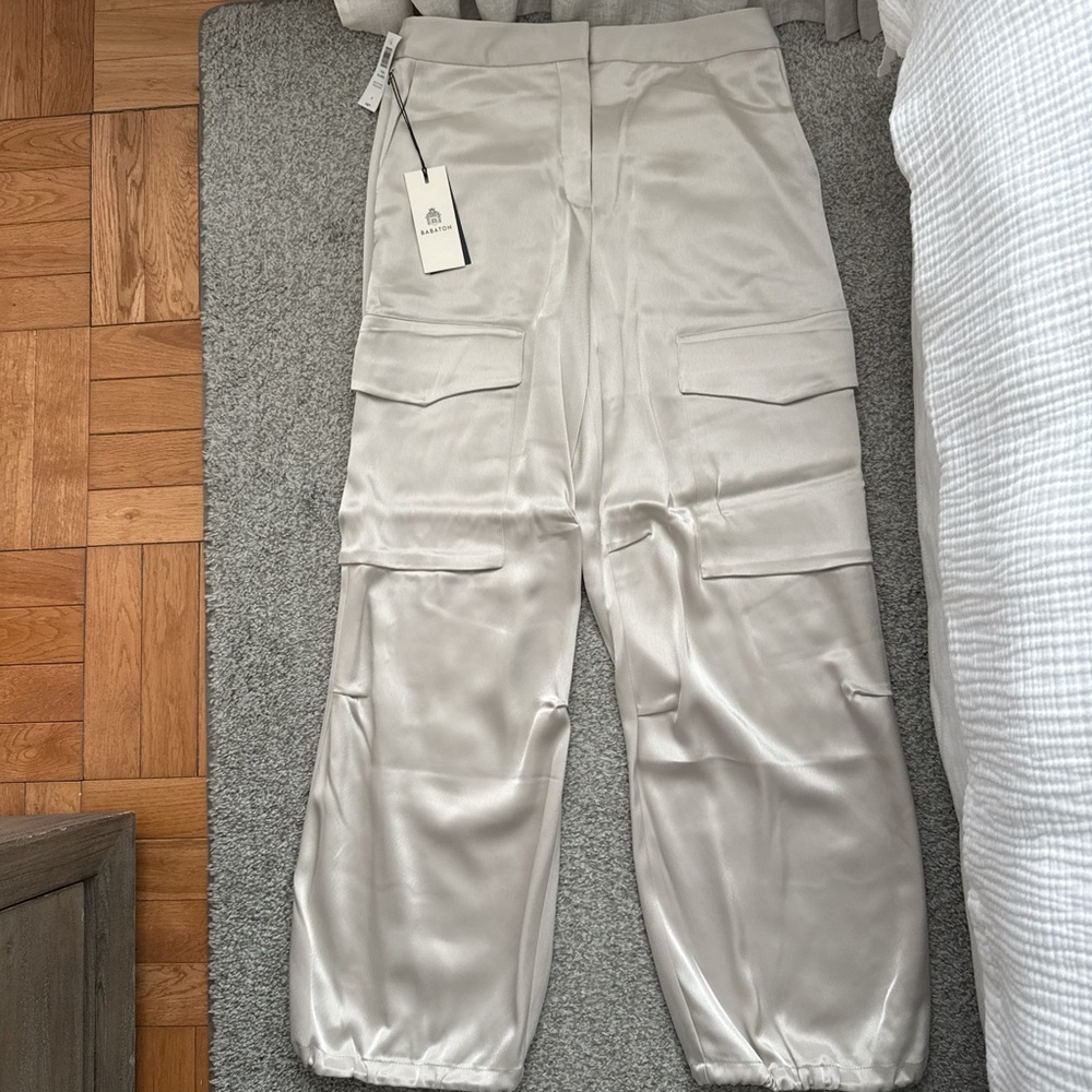 Aritzia Satin Cream Cargo Pants NWT